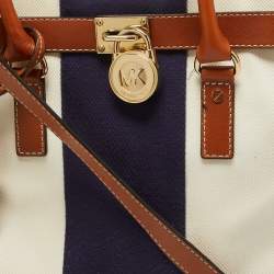 Pre Owned MICHAEL Michael Kors Tricolor Canvas and Leather Large Hamilton North South Tote
