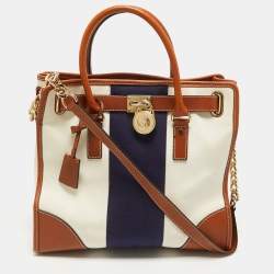 Pre Owned MICHAEL Michael Kors Tricolor Canvas and Leather Large Hamilton North South Tote