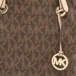 مملوكة مسبقًا حقيبة يد توتس مايكل مايكل كورس جيت سيت جلد وكانفاس مقوى بالشعار بني داكن