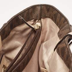 مملوكة مسبقًا حقيبة يد توتس مايكل مايكل كورس جيت سيت جلد وكانفاس مقوى بالشعار بني داكن