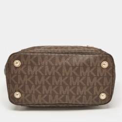 مملوكة مسبقًا حقيبة يد توتس مايكل مايكل كورس جيت سيت جلد وكانفاس مقوى بالشعار بني داكن