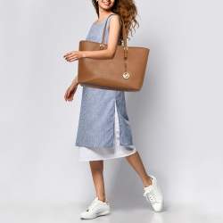 مملوكة مسبقًا MICHAEL Michael Kors Brown Saffiano Leather Jet Set Travel Tote