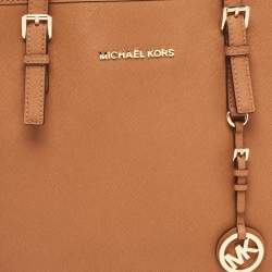 مملوكة مسبقًا MICHAEL Michael Kors Brown Saffiano Leather Jet Set Travel Tote