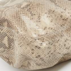 Pre Owned MICHAEL Michael Kors Beige Python Effect Suede Fulton Hobo