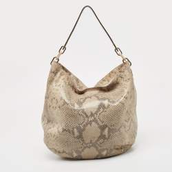 Pre Owned MICHAEL Michael Kors Beige Python Effect Suede Fulton Hobo