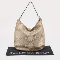 Pre Owned MICHAEL Michael Kors Beige Python Effect Suede Fulton Hobo