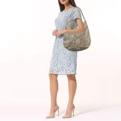 Pre Owned MICHAEL Michael Kors Beige Python Effect Suede Fulton Hobo