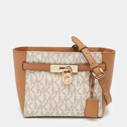 MICHAEL Michael Kors Tan/White Signature Coated Canvas Hamilton Crossbody Bag