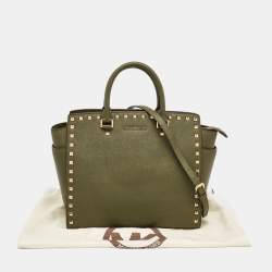 Pre Owned Michael Kors Green Studded Leather Large Selma Satchel