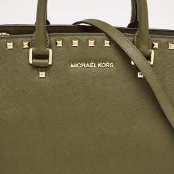Pre Owned Michael Kors Green Studded Leather Large Selma Satchel