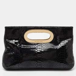 Pre Owned MICHAEL Michael Kors Black Python Effect Leather Berkley Clutch