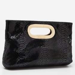 Pre Owned MICHAEL Michael Kors Black Python Effect Leather Berkley Clutch