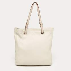 مملوكة مسبقًا MICHAEL Michael Kors Off White/Brown Soft Leather Jet Set Tote