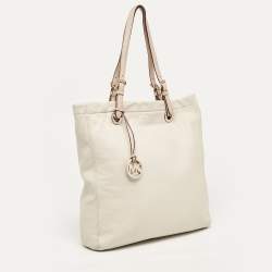 مملوكة مسبقًا MICHAEL Michael Kors Off White/Brown Soft Leather Jet Set Tote