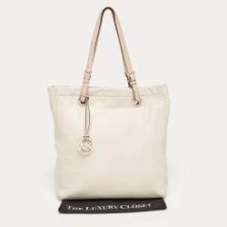 مملوكة مسبقًا MICHAEL Michael Kors Off White/Brown Soft Leather Jet Set Tote