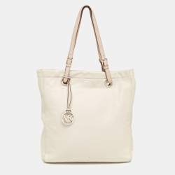 مملوكة مسبقًا MICHAEL Michael Kors Off White/Brown Soft Leather Jet Set Tote