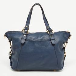 Pre Owned MICHAEL Michael Kors Navy Blue Pebbled Leather Tristan Satchel