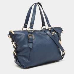 Pre Owned MICHAEL Michael Kors Navy Blue Pebbled Leather Tristan Satchel
