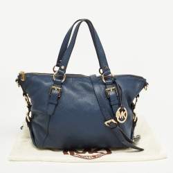 Pre Owned MICHAEL Michael Kors Navy Blue Pebbled Leather Tristan Satchel