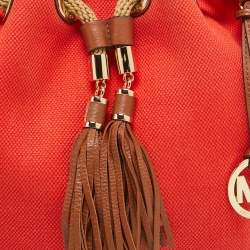 Pre Owned Michael Kors Orange/Brown Canvas and Leather Marina Drawstring Bag