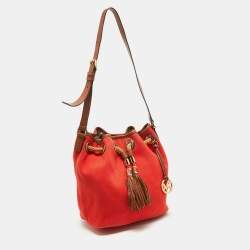 Pre Owned Michael Kors Orange/Brown Canvas and Leather Marina Drawstring Bag