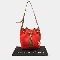 Pre Owned Michael Kors Orange/Brown Canvas and Leather Marina Drawstring Bag