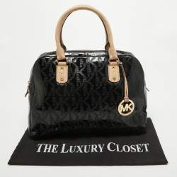 Pre Owned MICHAEL Michael Kors Black Signature Patent Leather Satchel