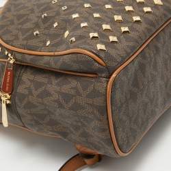 MICHAEL Michael Kors Brown Signature Coated Canvas Studded Abbey Backpack