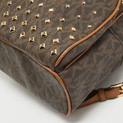 MICHAEL Michael Kors Brown Signature Coated Canvas Studded Abbey Backpack