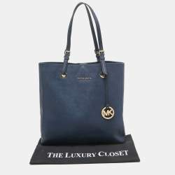 Pre Owned MICHAEL Michael Kors Navy Blue Leather Jet Set Tote