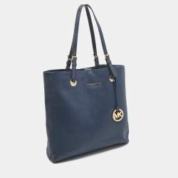 Pre Owned MICHAEL Michael Kors Navy Blue Leather Jet Set Tote