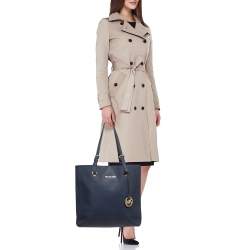 Pre Owned MICHAEL Michael Kors Navy Blue Leather Jet Set Tote