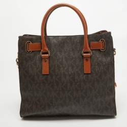 MICHAEL Michael Kors Brown Signature Coated Canvas Large North South Hamilton Tote