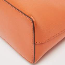 Pre Owned MICHAEL Michael Kors Orange Leather Medium Logo Dome Crossbody Bag