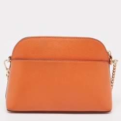 Pre Owned MICHAEL Michael Kors Orange Leather Medium Logo Dome Crossbody Bag