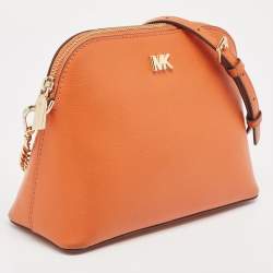 Pre Owned MICHAEL Michael Kors Orange Leather Medium Logo Dome Crossbody Bag