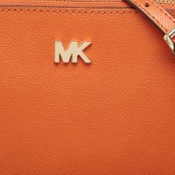 Pre Owned MICHAEL Michael Kors Orange Leather Medium Logo Dome Crossbody Bag