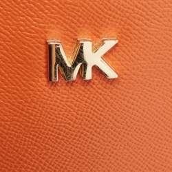 Pre Owned MICHAEL Michael Kors Orange Leather Medium Logo Dome Crossbody Bag