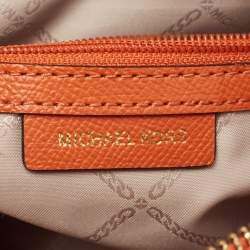 Pre Owned MICHAEL Michael Kors Orange Leather Medium Logo Dome Crossbody Bag