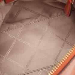 Pre Owned MICHAEL Michael Kors Orange Leather Medium Logo Dome Crossbody Bag