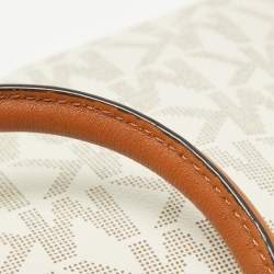 Pre Owned MICHAEL Michael Kors Brown/White Signature Coated Canvas Large Hamilton North South Tote