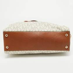 Pre Owned MICHAEL Michael Kors Brown/White Signature Coated Canvas Large Hamilton North South Tote