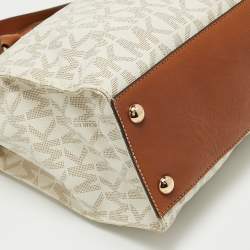 Pre Owned MICHAEL Michael Kors Brown/White Signature Coated Canvas Large Hamilton North South Tote
