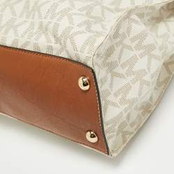 Pre Owned MICHAEL Michael Kors Brown/White Signature Coated Canvas Large Hamilton North South Tote