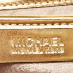 Pre Owned MICHAEL Michael Kors Gold Laser Cut Leather Jet Set Travel Tote