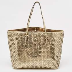 Pre Owned MICHAEL Michael Kors Gold Laser Cut Leather Jet Set Travel Tote