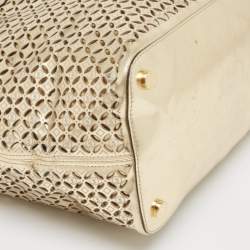 Pre Owned MICHAEL Michael Kors Gold Laser Cut Leather Jet Set Travel Tote