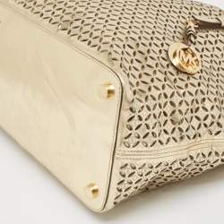 Pre Owned MICHAEL Michael Kors Gold Laser Cut Leather Jet Set Travel Tote