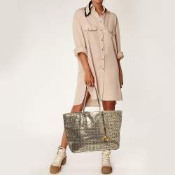 Pre Owned MICHAEL Michael Kors Gold Laser Cut Leather Jet Set Travel Tote