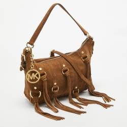 Pre Owned MICHAEL Michael Kors Brown Suede Fringe Presley Shoulder Bag